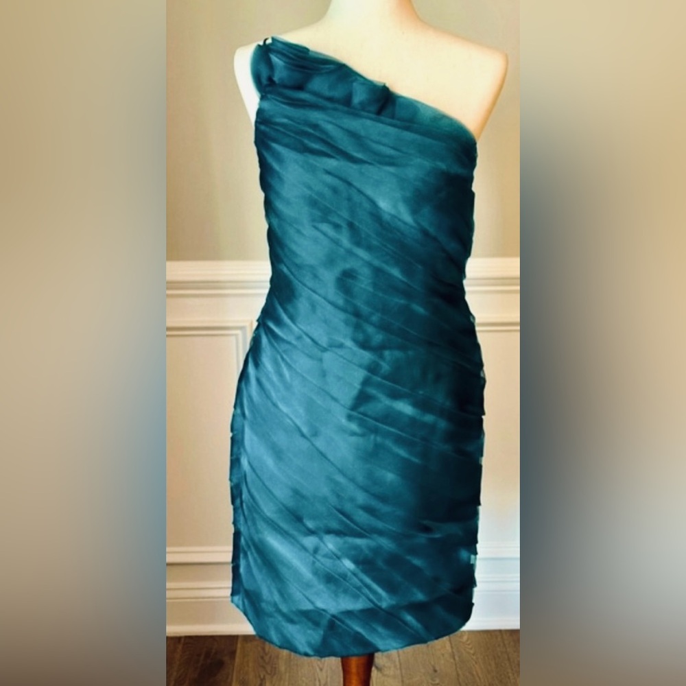 Theia One Shoulder Tulle Cocktail Mini Dress